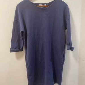 Blue Boatneck Sweater Dress with Pockets